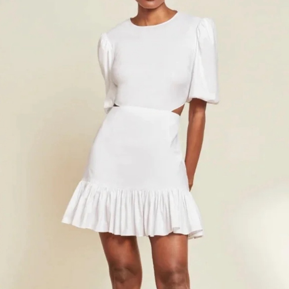 VERONICA BEARD Poplin Cut Out Puff Short Sleeve Mini Dress White Sz 6